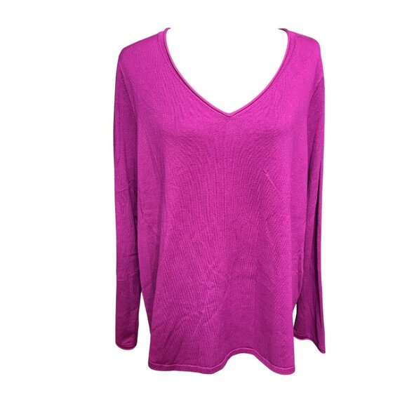 Chico's Sweater Size 3 XL NWT Pink Pullover V Neck Blooming Dahlia - Picture 1 of 12